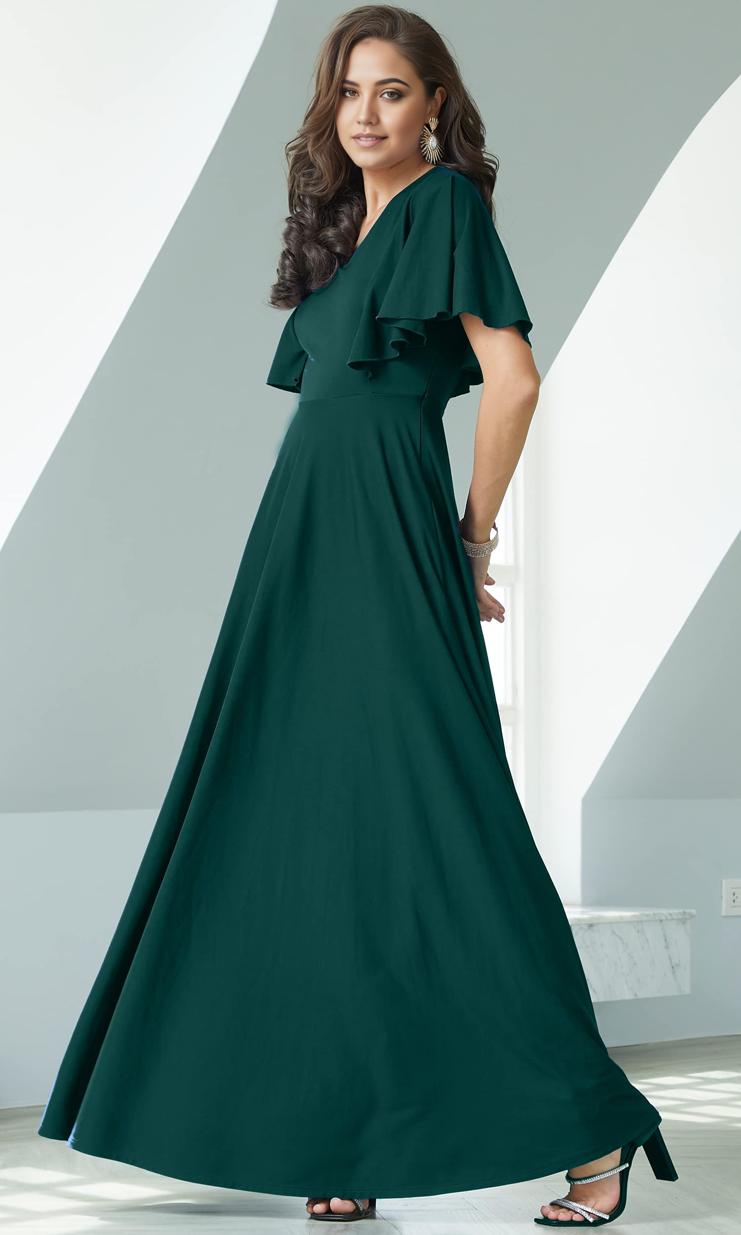 Vestido formal largo elegante con escote en V y corte A para dama de honor, vestido de noche, vestido de fiesta